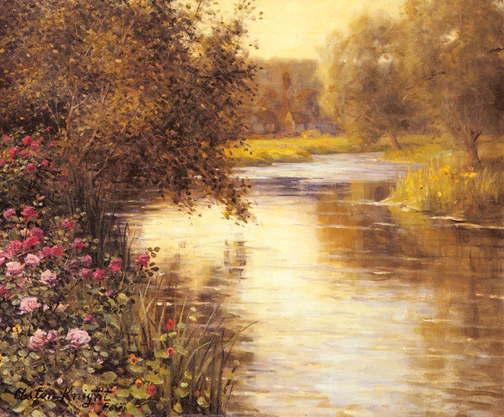 Louis Aston Knight Spring Blossoms along a Meandering River